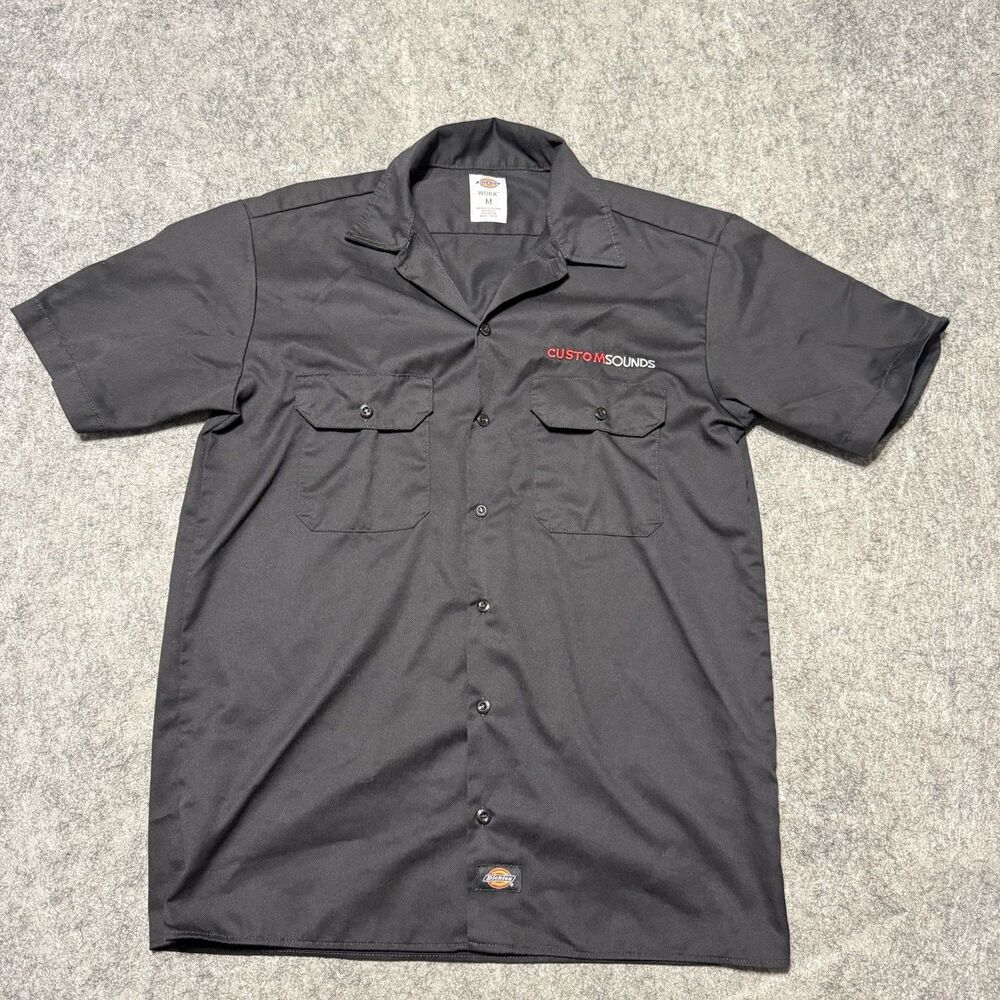 Dickies Work Shirt Mens Medium Black Short Sleeve Custom Sounds Mechanic